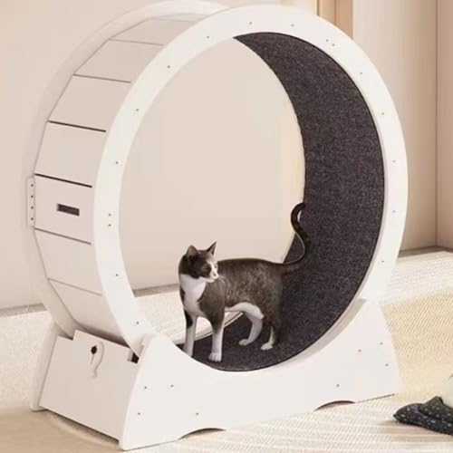 FLYXADQ キャットホイール 猫用トレッドミル 猫 回し車 猫 ルームランナー 木製 静音 爪研ぎ機能 猫ランニングホイール 猫 ルームランナー 室内運動用 運動不足のペットにも最適 ストレス発散 組み立て簡単(白,XL)
