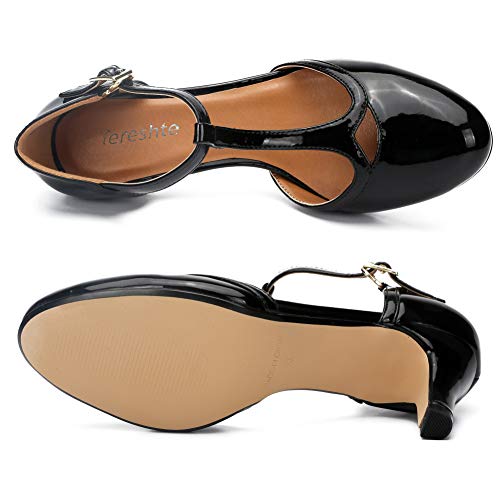 fereshte Women's Men's Mary Jane T-Strap Round Toe Mid Kitten Heel Pumps Shoes4