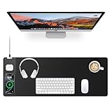 Magnetic Wireless Charging Mouse Pad, 27.5"x11.8" Gaming Desk Mat with Superior Stitched Edges, Non-Slip Base, Waterproof Smooth Desk Writing Pad for Gamer, Office & Home, Black
