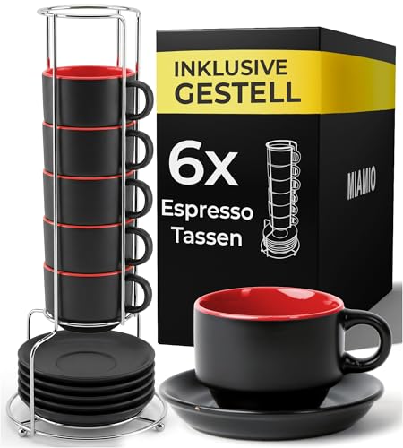 MIAMIO - 6 x 75 ml Espressotassen Set/Espresso Tassen Set mit...