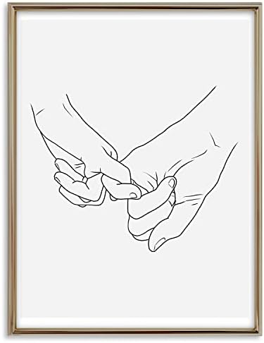 Pinky Promise, Holding Hands Minimalist Abstract Line Drawing Art, Contemporary Wall Art For Bedroom and Home Decor, Modern Boho Art Print Poster 11x14 Inches, Unframed (Grey and Black)