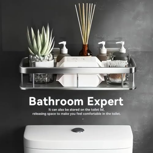 Image of VHKD 2pcs Bathroom Organiser Without Drill Aluminium Self Adhesive Bathroom Shelf for Wall Organizer Mounted Shelves Rack Holder Stand Accessories Organiser Without Drill (Design 1)