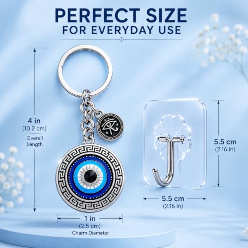 Image of Evil Eye Keychain for Bike Car and Home Keys with Adhesive Hook | Good Luck Protection Charm Key Ring | Stylish Evil Eye Key Chain for Positivity | Gifting & Decorative Purpose