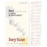 Heyhae Semi Cured Gel Nail Strips | No LED Lamp Needed | Glitter, White, Spring | Easy Apply & Remove, Salon Quality |Includes 28 Strips, 1 Prep Pads, Nail File & Wooden stick - Hey, Lunch & Pictures?
