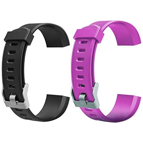 Asslye ID 115plus Hr Replacement Strap, 2pcs Colorful Replacement Watchband for Fitness Tracker Watch Id115 Plus Hr Smart Watch Wristbands (black+Purple) Cover