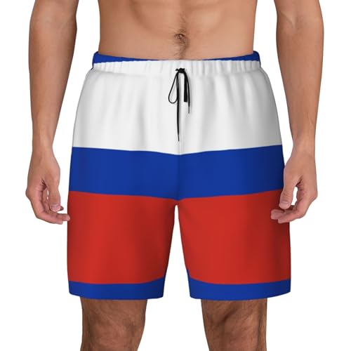Russian Flag Built-in Compression Lining Men's Double Swim Trunks Shorts Beach Shorts with Two Pockets