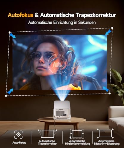 Magcubic Mini Beamer 4K & 8K 1080P Unterstützt, Projektor Tragbarer mit WiFi 6 Bluetooth 5.4, Autofokus 6D Auto-Trapezkorrektur, 12W Lautsprecher, 180° Dreh Smart Beamer Heimkino HY350MAX