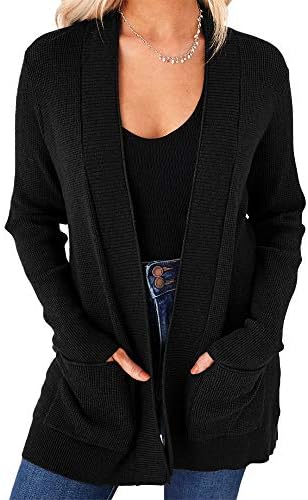 imesrun Womens Open Front Cardigans Casual Long Sleeve Classic Knit Sweater Outerwear with Pockets