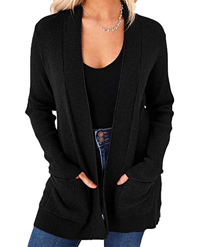 Imesrun Womens Open Front Cardigans Casual Long Sleeve Classic Knit Sweater Outerwear With Pockets cover