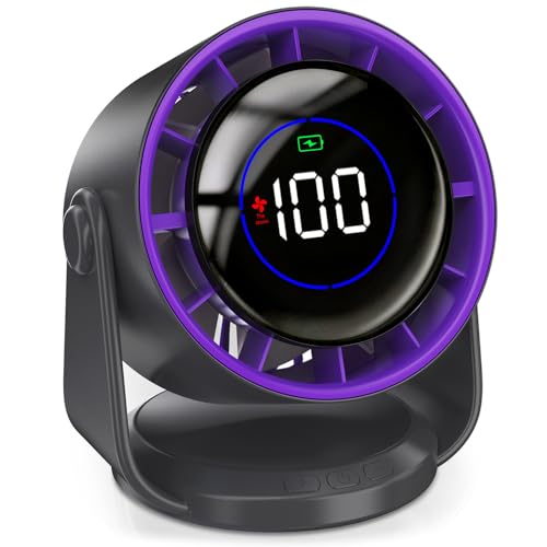 PALATALA Ventilador de Mesa Silencioso, Ventilador Pequeño Sobremesa USB Bateria con 11 Velocidades, Ventiladores Mesa Portatil Pantalla LED Ventoinha Pilas Fan para Oficina Hogar Viajes Exteriores