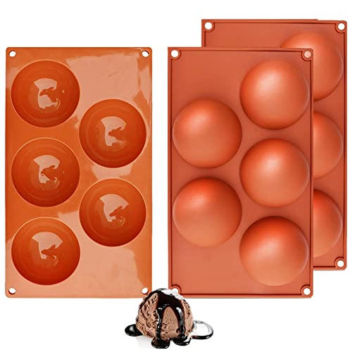 3 pièces de moules en silicone, Moule Forme Demi-Sphères 5 Cavités, Moule Silicone Chocolat pour boule de chocolat, gâteau, gelée, pudding, savon fait...