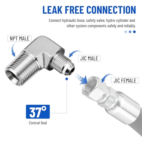 Image of 90 Elbow Hydraulic Adapter Fitting: 3 /8 inch JIC Male x 1 /2 inch NPT Male