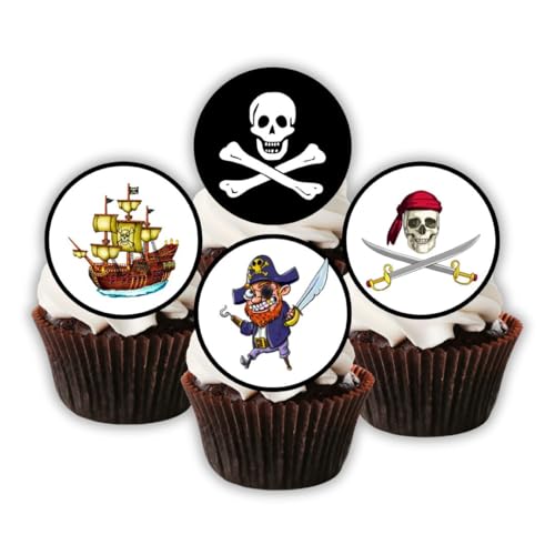 Pirate Edible Cupcake Toppers for Parties, Treasure Theme Edible Cake Decorations, Pirate Cake Topper for Kids, 3cm / 1.5 Inch for Cookie Decorating (48)