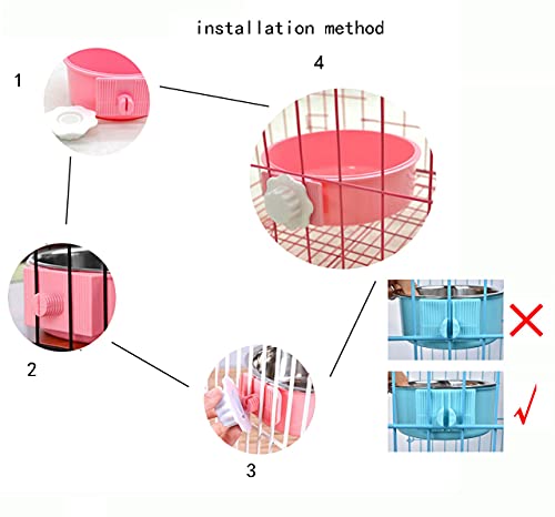 2-in-1 abnehmbarer Hundenapf für Hundekäfige, Welpenfutter, Wassernapf mit Bolzenhalter, Edelstahl, Haustier-Hängeschale, Futter-Wassernapf, 2 Stück/Set (klein, quadratisch, Rosa)