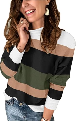 Image of GUNEST Women's Striped Sweater Long Sleeve Crew Neck Ribbed Knit 2025 Fall Winter Pullover Sweater Tops