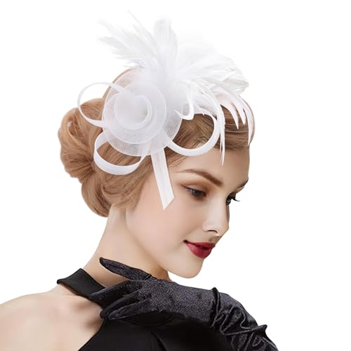 Image of DRESHOW Fascinators Hats for Women Tea Party Fascinator Hats Vintage 50s Headwear Cocktail Wedding Church Derby Hat