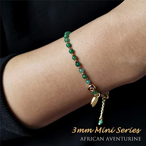 Morchic 3Mm African Aventurine Mini Beads Natural Gemstone Adjustable Bracelet For Women, Energy Gem Charm Series, Birthday Gift 7.1 #TOP3