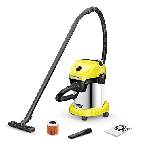 KÄRCHER Aspirateur Eau et Poussières sans Fil 18 V WD 3-18 S, Fonction Soufflerie, Cuve en INOX : 17 l, Flexible : 2 m, Filtre Cartouche, Suceur Eau et...