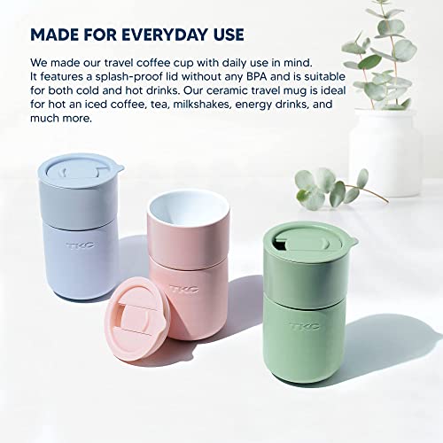 Tkc Ceramic Coffee Mug With Lid, Reusable Insulated Ceramic Travel Mug With Silicone Sleeve, Anti Slip And Reusable Coffee Cup For Office Home Traveling Portable And Dishwasher Safe (Gray) (Gray Blue) #TOP4