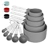 TILUCK Measuring Cups Spoons Set Stackable Cups and Spoons Nesting Measure Cups with Stainless Steel Handle Kitchen Gadgets for Cooking Baking Gray