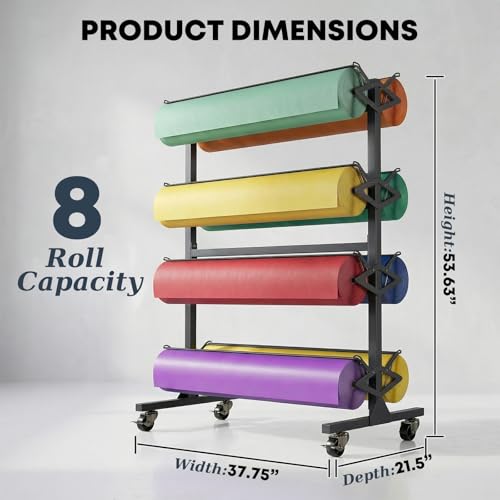Large Butcher Paper Roll Holder, 8 Roll 36'' W x 9" Dia Roll Butcher Paper Roll Dispenser Rack and Cutter, Mobile Craft Ppaper Roll Holder Organizer for Classroom Studio Retail by BBTEQEKN - Image 2