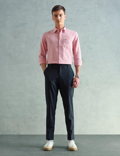 Image of Arrow Striped Slim Fit Mens Casual Shirts - 100% Cotton, Breathable & Comfortable, Full Sleeves Shirts for Men