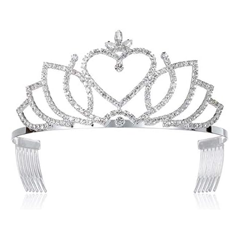 YZHSTONE Crown Tiaras Girls Birthday Princess Tiaras Silver Metal Crowns Prom Tiara Bridal Wedding Tiara Cover