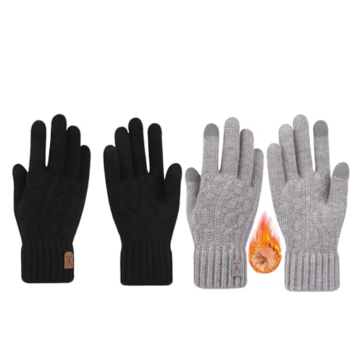 SAHRI 2 Pairs of Winter Knit Gloves Winter Gloves for Men and Women with Upgraded Touch Screen - Anti-Slip Glove Fleece Lined for Winter Outdoor