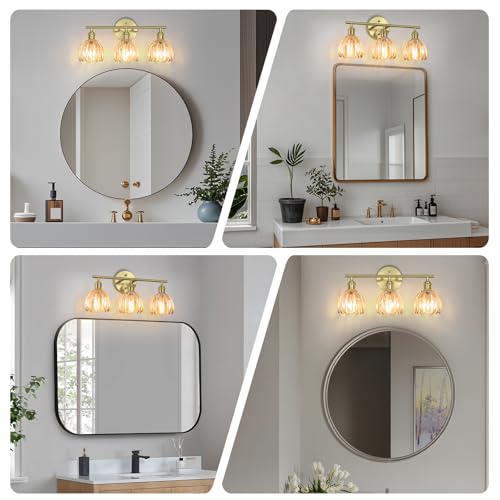 Image of Vintage Bathroom Light fixtures, Gold Vanity Lights, ETL Certified