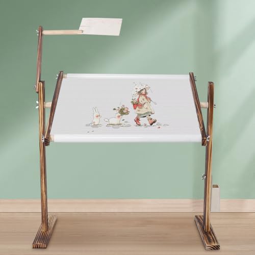Image of Cross Stitch Needlework Embroidery Hoop, Needlework Table and Lap,Embroidery Cross Stitch Hoop Stand, 360 Degree Adjustable Cross Stitch Rack for Home and Embroidery Studio