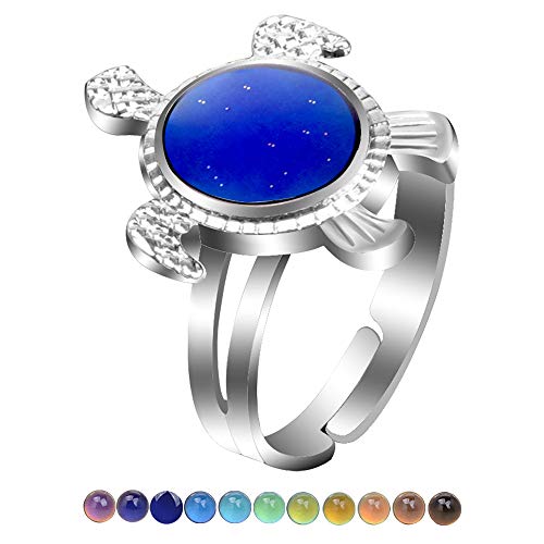 PULABO Stimmungsring, Schildkröte, Emotion-Gefühl, Farbwechselring, verstellbar, Weiß, Ring, Geschenk