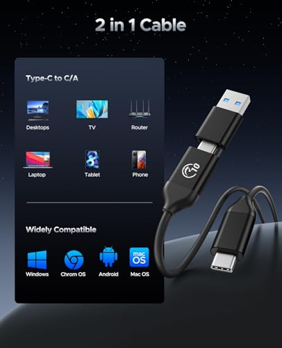 Image of ORICO 256GB External SSD Up to 1050MB /s, Hanging Hole Design Portable Solid State Drive, USB C&A 2 in 1 Cable, Reliable Storage for Type-C Smartphone, Tablets, Laptops - C10