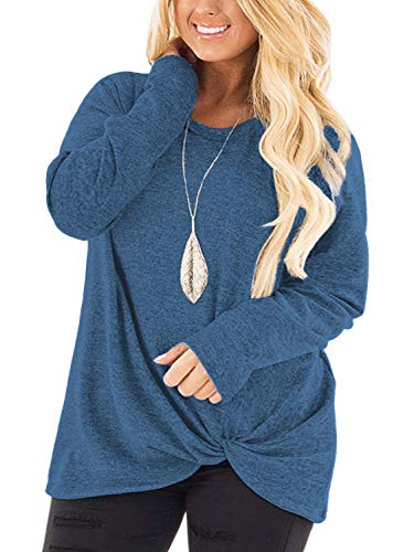 Image of DOLNINE Womens Plus Size Knotted Tops Long Sleeve Tee Shirts Loose Casual Blouse