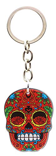 Image of bluebubble DIA DE LOS MUERTOS Sugar Skull Keyring on Gift Card (Red Skeleton Face - Spade)