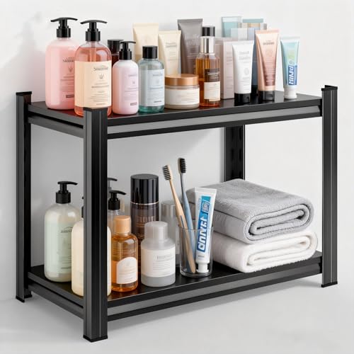 SFTORMAS 2 Tier Storage Shelves,Metal Shelving Units,Waterproof Bathroom Storage Racks,Double-Layer