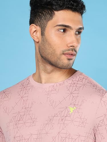 Image of TECHNOSPORT Men Polyester Regular Fit Half Sleeve Jacquard T-Shirt with Double Cool, Quick Dry & Anti Microbial for Sports, Running & Casual Use
