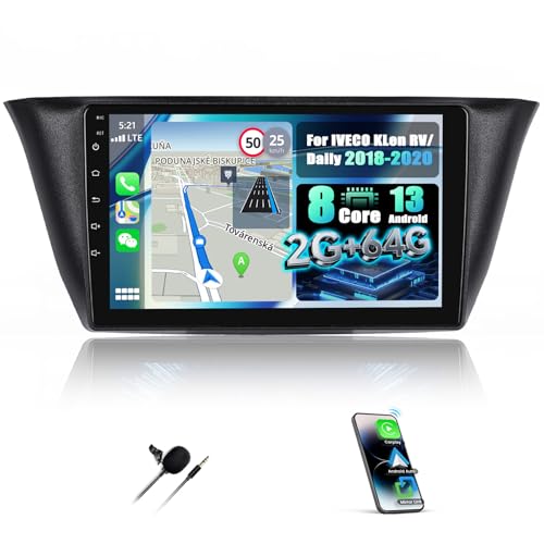 8Core 2G+64G CAMECHO Android 13 Radio de Coche para IVECO KLen RV/Daily 2018-2020 con GPS Carplay Android Auto, Pantalla de 9 Pulgadas con Bluetooth RDS 32EQ DSP Mirror Link