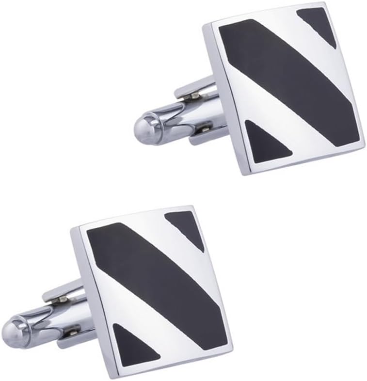 Square Black Striped Drip Enamel Metal Cufflinks For Men French Shirt
