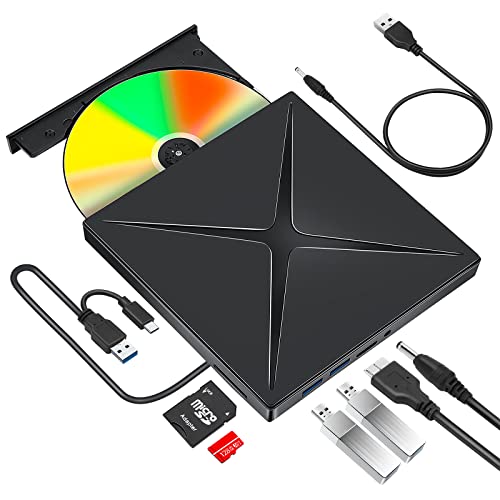 External Cd/Dvd Drive For Laptop, Ultra Slim Usb 3.0 Type-C Cd Dvd +/-Rw Burner, Optical Disk Drive Player With 2 Usb Ports And Tf/Sd Reader, For Laptop Mac Pc Windows 11/10/8/7 Linux Os #TOP18