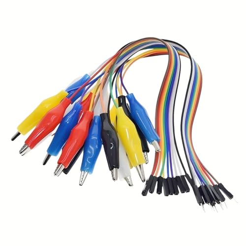 MTDELE 20 Pcs breadboard Jumper Wires with Alligator Clips Male and Female Compatible with for Raspberry Pi LED Strips Arduino Lilypad Power Test Lead