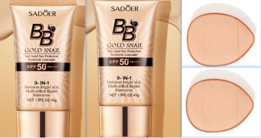 BB Cream SPF 50, 2pack Bb Cream Tinted Moisturiser, BB Cream Tinted Moisturiser Face SPF 50+, Complexion Correcting Cream, Suitable for All Skin Types, 80g Ivory White with 2 Powder Puff