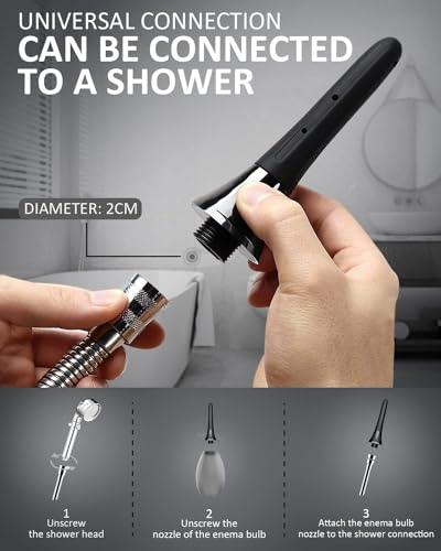 Wieprima Anal Douche Enema Anti Back-Flow, Enema Bulb Connected to Shower Hole for Men,Portable Travel Colon Cleanse with 7 Spouts, Reusable Vaginal Cleaner Kit Portable - Thumbnail 2