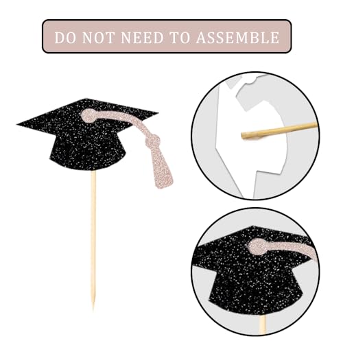 Image of Class of 2026 Glitter Graduation Cupcake Topper, Food /Appetizer Picks for Graduation Party (Rose Gold)