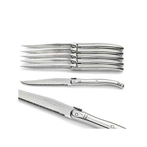 LAGUIOLE 6 couteaux steak tout inox dans coffret à rangement, aimanté. Forme traditionnelle bien connue des amateurs de bons couteaux steak !