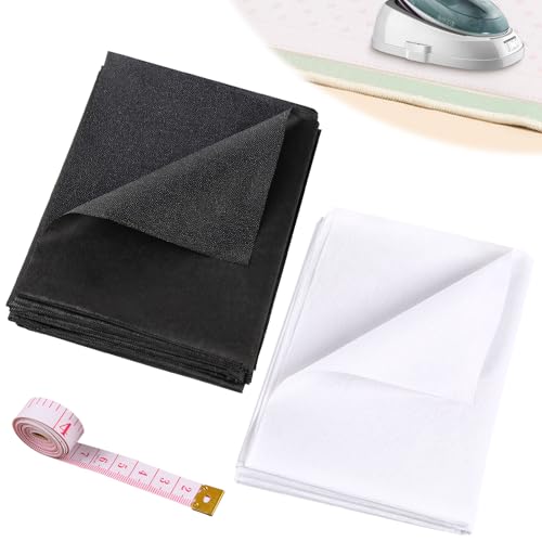 PAPAcroscoma Bügelvlies Maßband: 2 Stück Aufbügelbarer Einlagestoff 300 x 100 cm 55-60 g/m² Weiß und schwarz Bügeleinlage, leicht für Falten, zum Nähen, Basteln, Verstärken von Stickereien, Kleidung