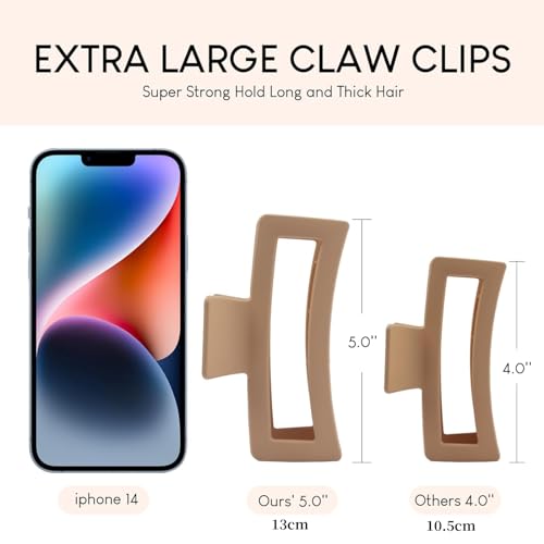 MISSTARS 4 Stück Extra Große Haarklammern, 13cm Jumbo große Haarklammern für Dickes, Langes, Lockiges Haar, Matte Rutschfester Haarspangen Damen Haar mit Starkem Halt, XL übergroße Haarklemme