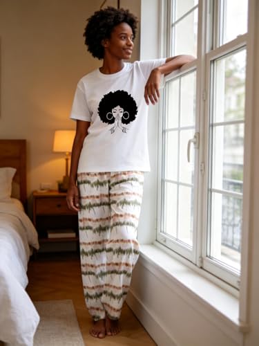 Image of Black History Pajamas, Graphic Matching Sets for Women, Magic Afro American Natural Hair Vintage Melanin T-Shirts and Pants