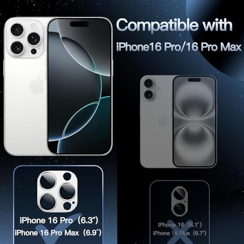 Image of Tempered Glass Camera Lens Protector for iPhone 16 Pro /iPhone 16 Pro Max - Alloy Metal Cover with Tempered Glass - Scratch Resistant, Easy Installation (Silver)