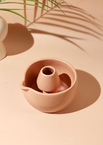 Image of Craftribal Handmade Ceramic Solid Matcha Bowl with Whisk Holder - Pottery Chawan for Japanese Tea Ritual, Matcha Lovers & Gifting|Bowl - 5.5 inches|Holder-2.5 inches|Color-Brown