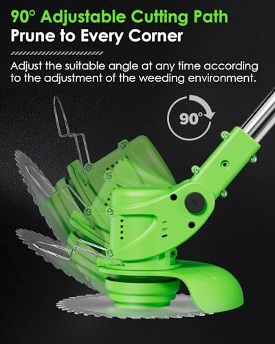 Electric Weed Wacker, 2-in-1 Foldable Cordless Weed Eater Battery Powered, Lightweight Grass Trimmer/Brush Cutter with Adjustable Length & Blades, for Garden and Yard